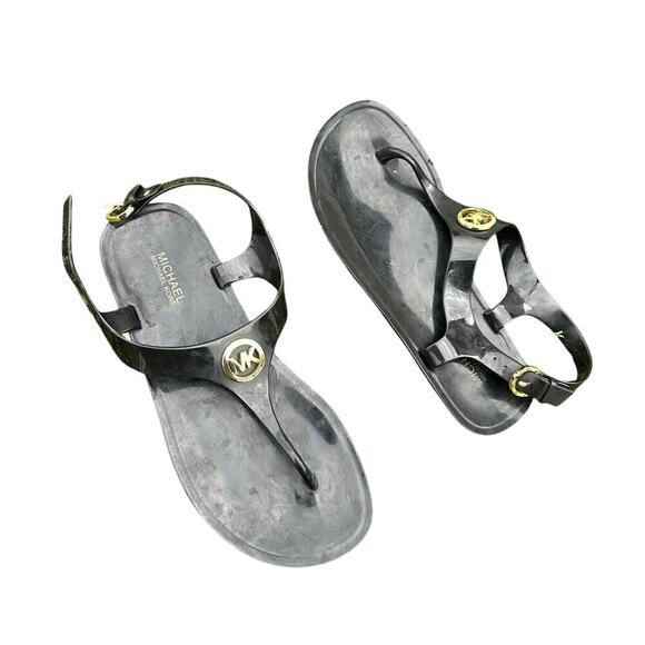 Michael Kors Black Jelly Buckle Strap Size 6 Women's PVC Thong Sandals‎ - Picture 1 of 9